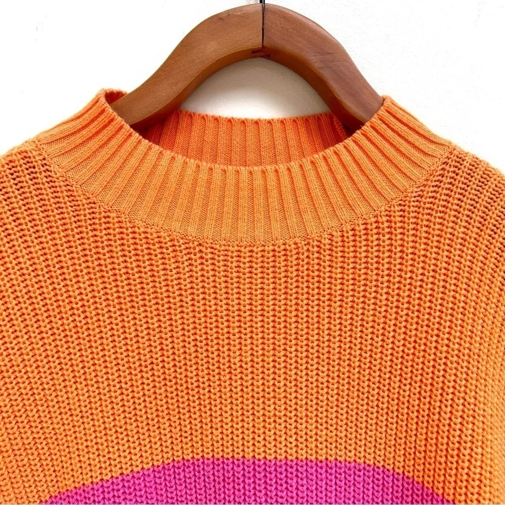Bar III Cotton Colorblocked Mock-Neck Pink Orange Sweater, Size Small